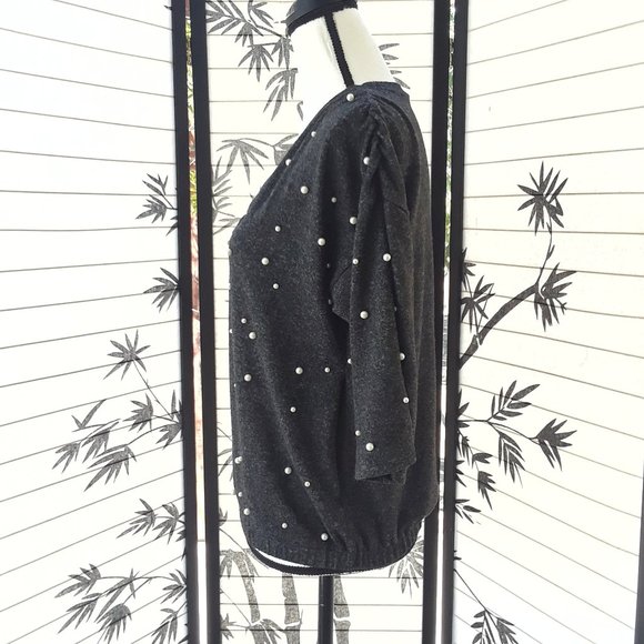 Zara Heather Gray Pearl Embellished Sweater Top - Picture 6 of 14